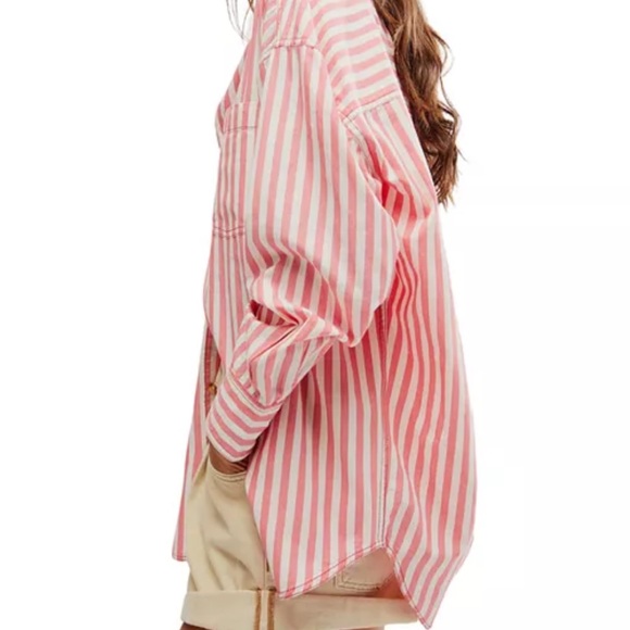Large Freddy Shirt Free People - We The Free Red (pink ish) White Striped Shirt - Picture 10 of 14